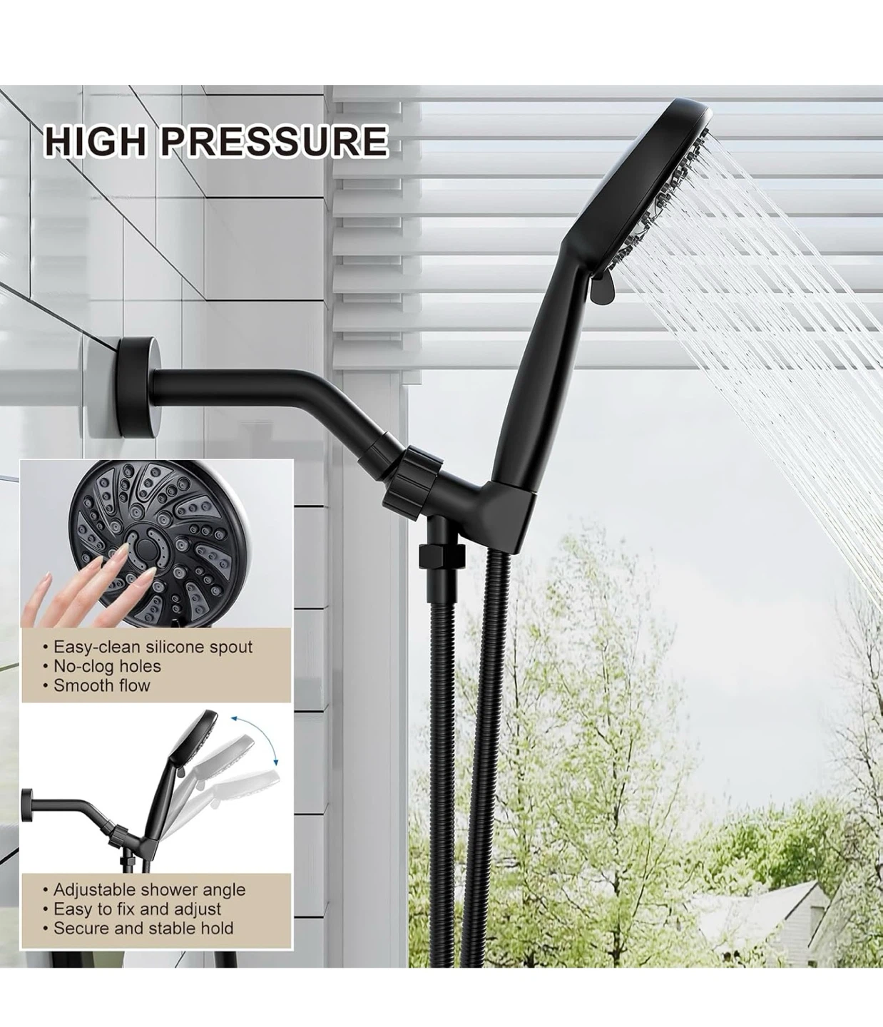 Black 6-Mode Shower Faucet Set with Handheld Showerhead TS8 - photo 4