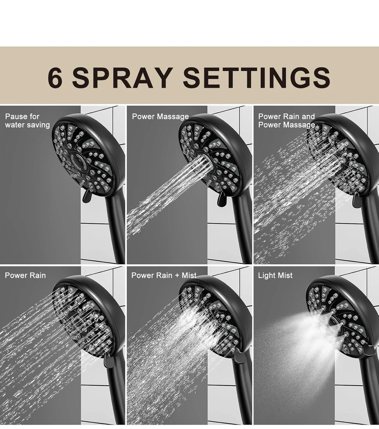 Black 6-Mode Shower Faucet Set with Handheld Showerhead TS8 - photo 5