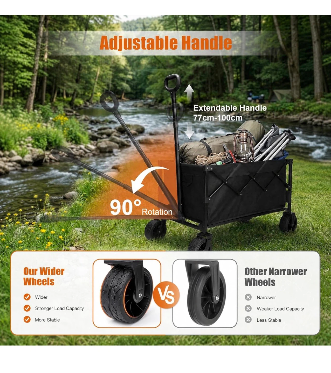 90L Small Wagon Cart Foldable with All Terrain Wheels 90L - photo 2