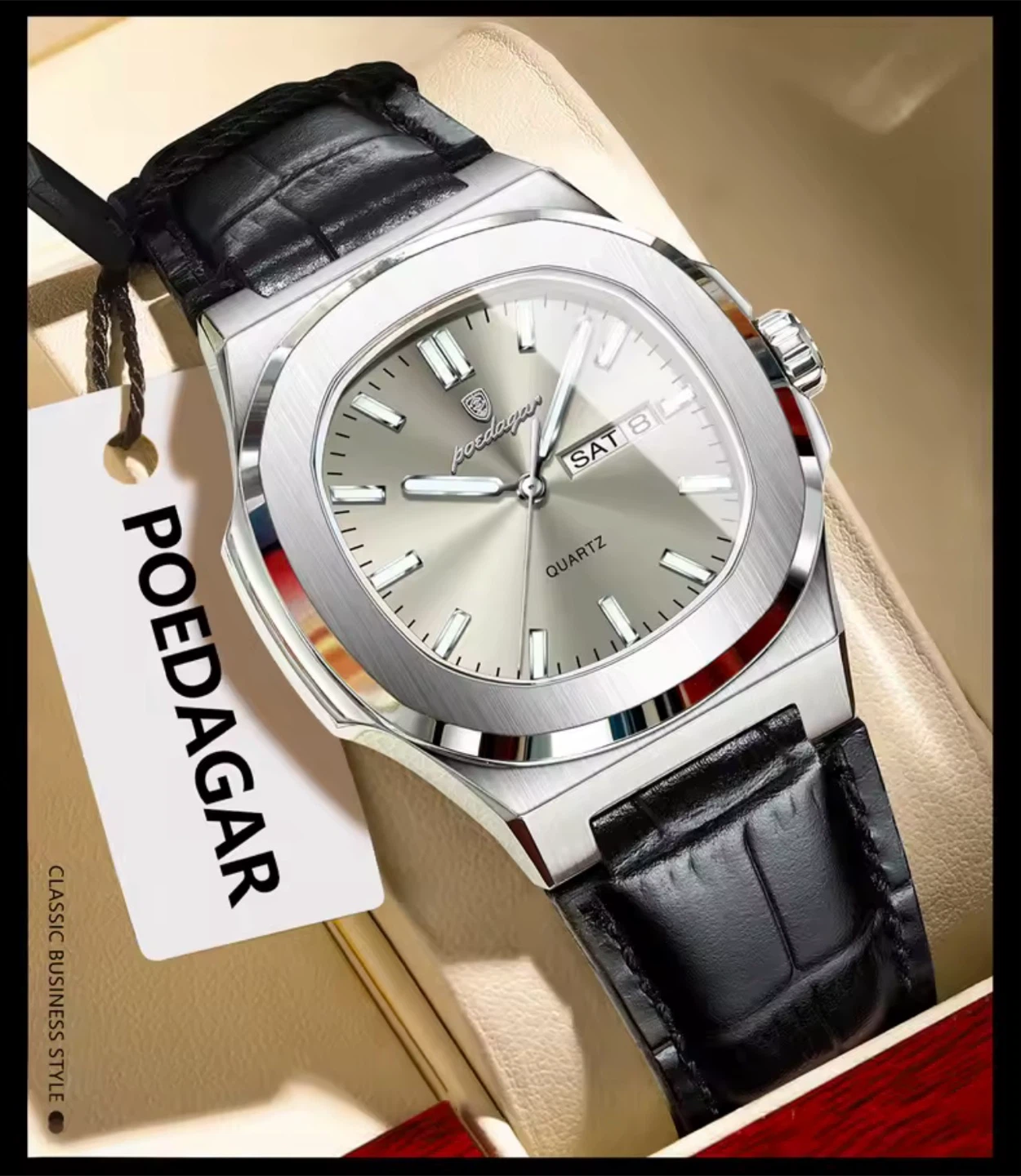 Poedagar Quartz Watch with Date/Week Display