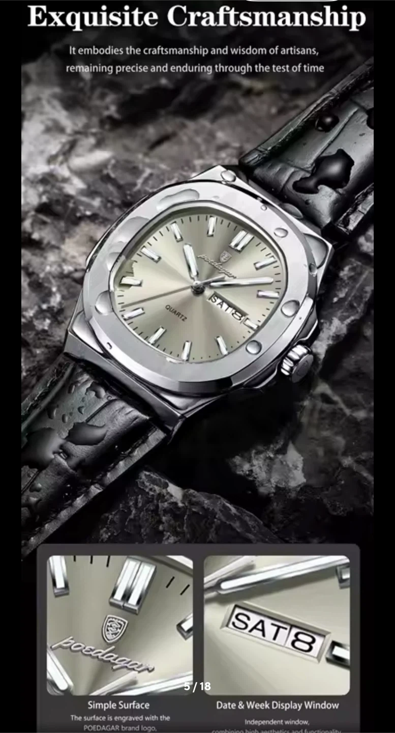 Poedagar Quartz Watch with Date/Week Display - photo 5