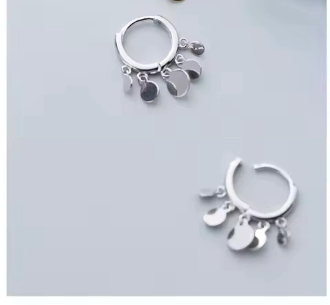 S925 Silver Hoop Earrings with Dangle Discs