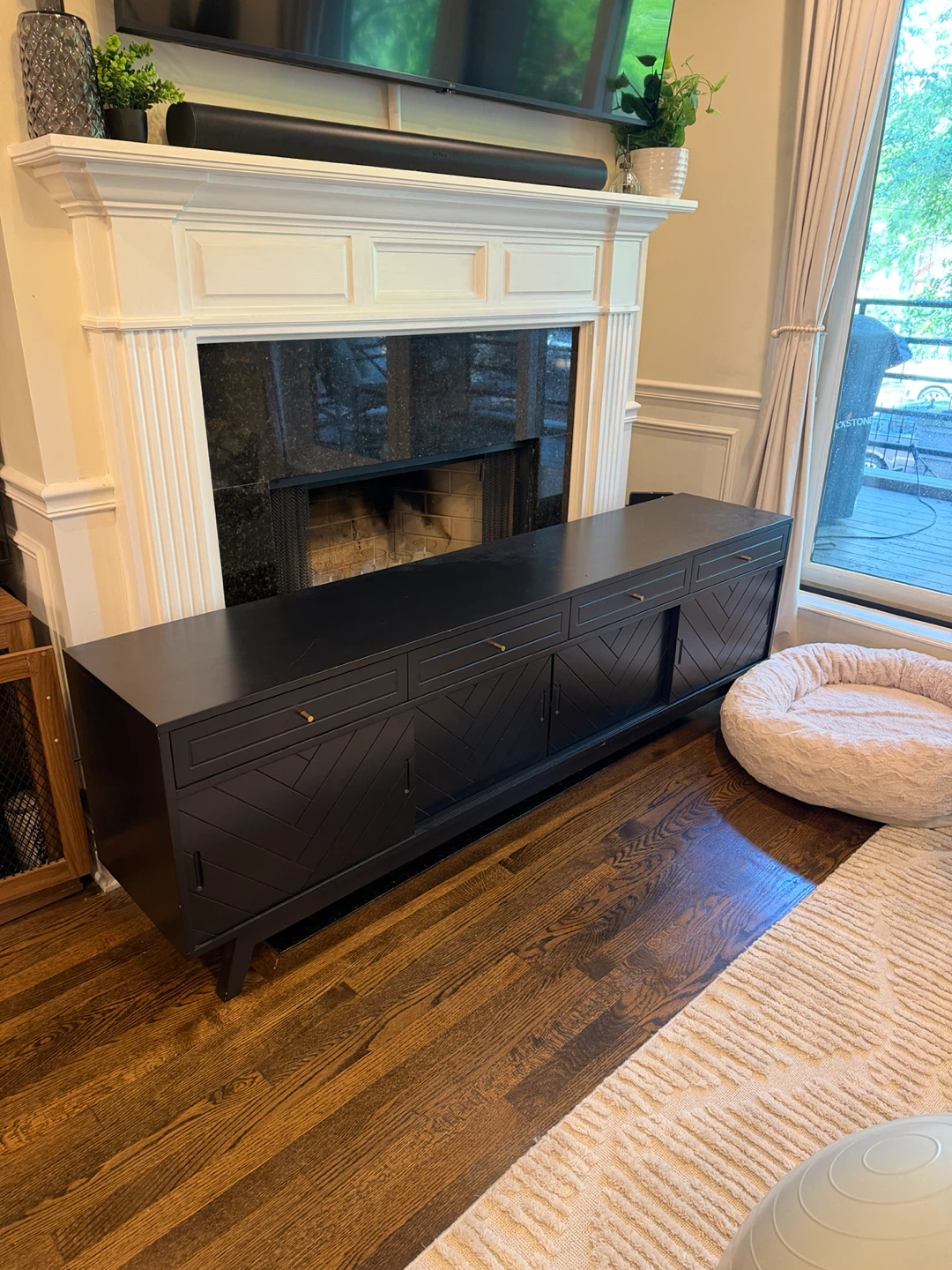 Black Modern TV Stand/Sideboard Cabinet with Drawers and Doors