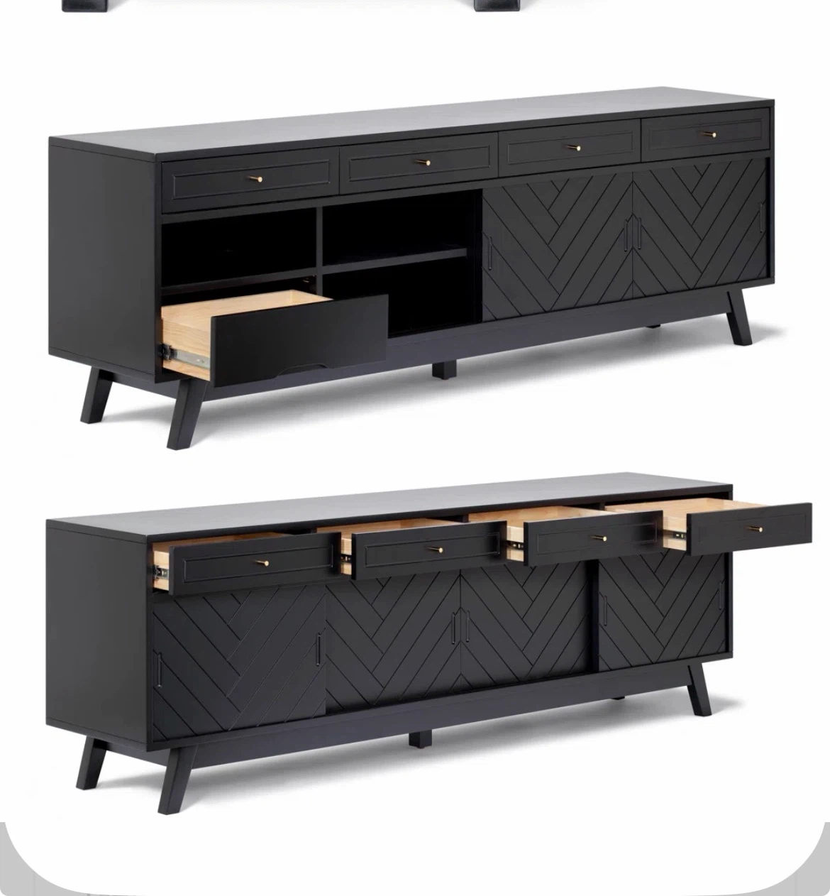 Black Modern TV Stand/Sideboard Cabinet with Drawers and Doors - photo 2