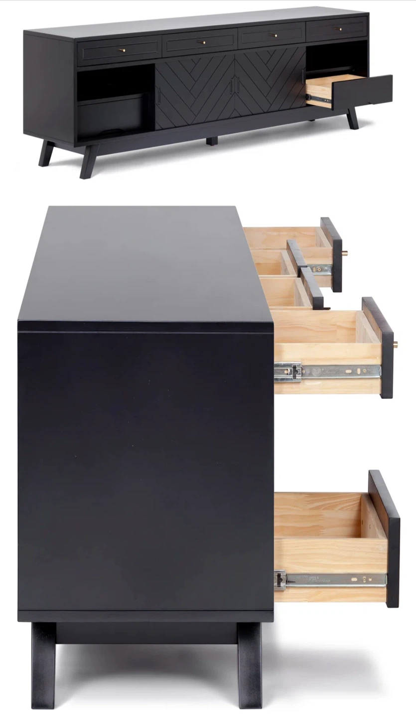 Black Modern TV Stand/Sideboard Cabinet with Drawers and Doors - photo 3