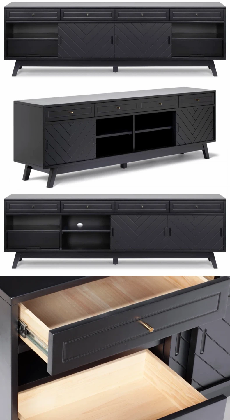 Black Modern TV Stand/Sideboard Cabinet with Drawers and Doors - photo 4