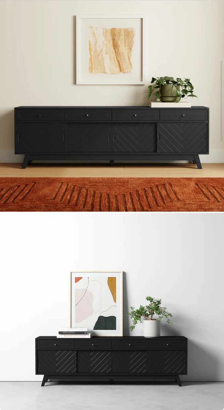 Black Modern TV Stand/Sideboard Cabinet with Drawers and Doors - photo 5