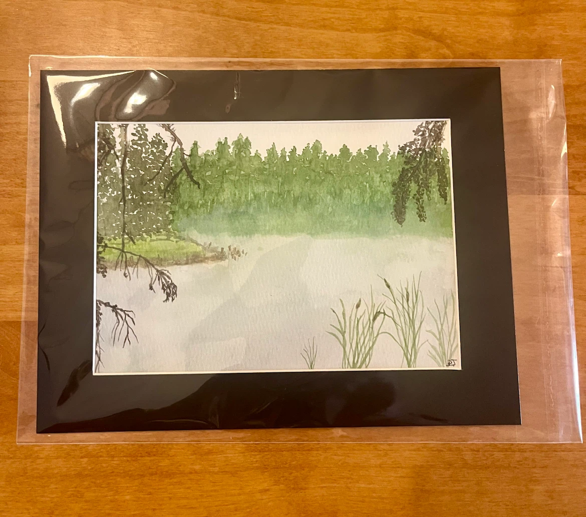 Original 5x7 Watercolor Painting - Lakeside Scene - photo 2