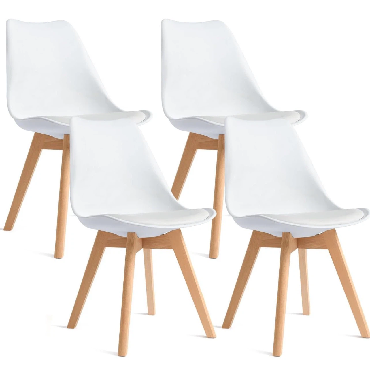 Set of 4 White Dining Chairs with Wooden Legs - photo 3