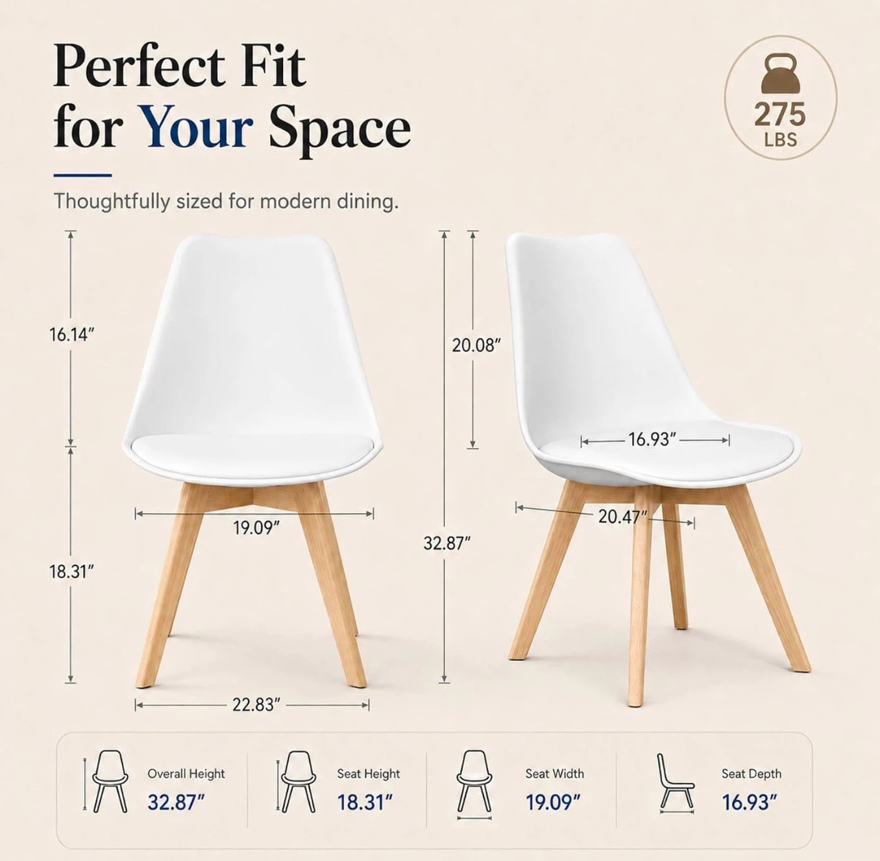 Set of 4 White Dining Chairs with Wooden Legs - photo 4