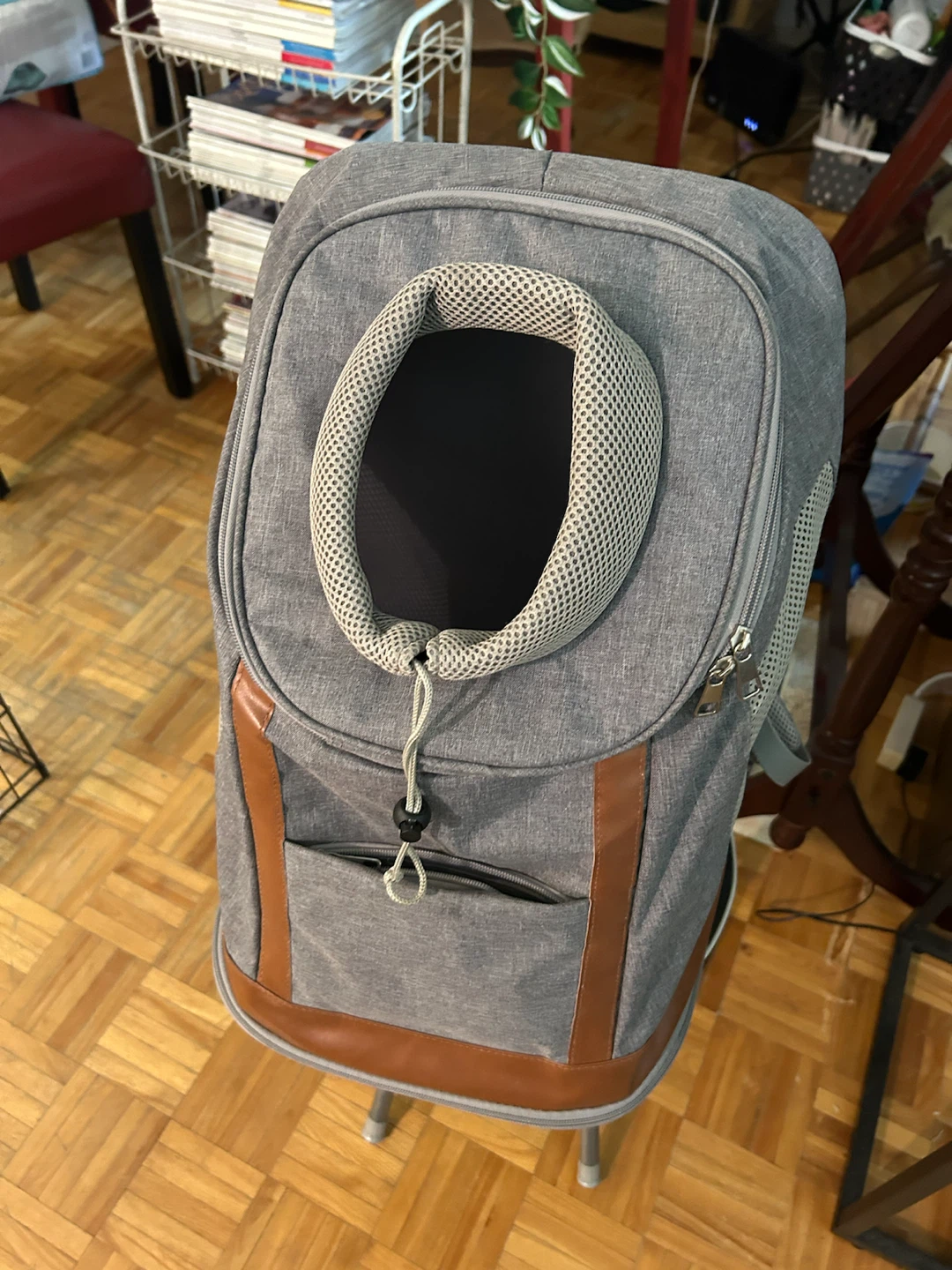 Grey Pet Carrier (Frontpack) with Faux Leather Trim