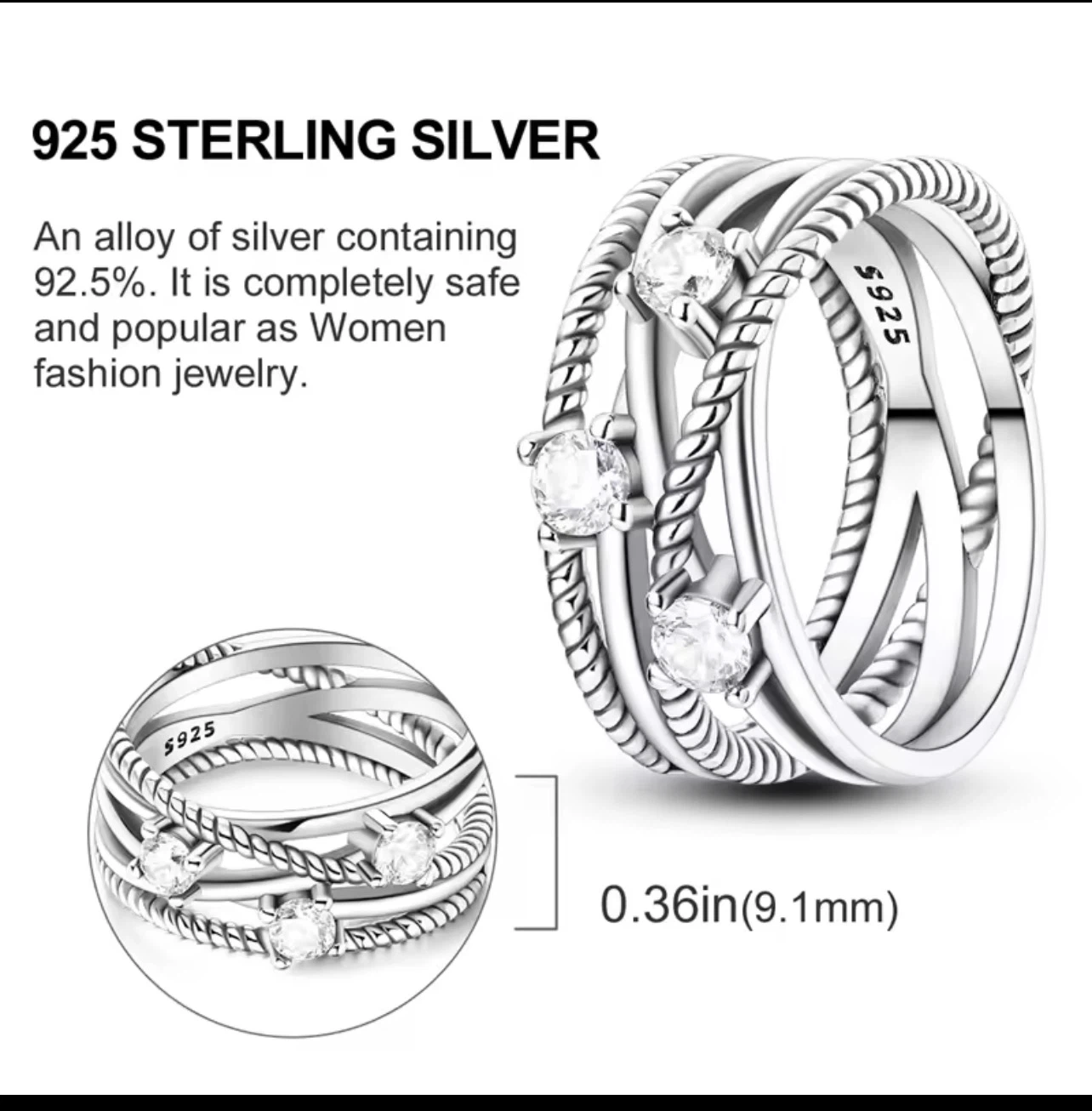925 Sterling Silver Ring with Stones