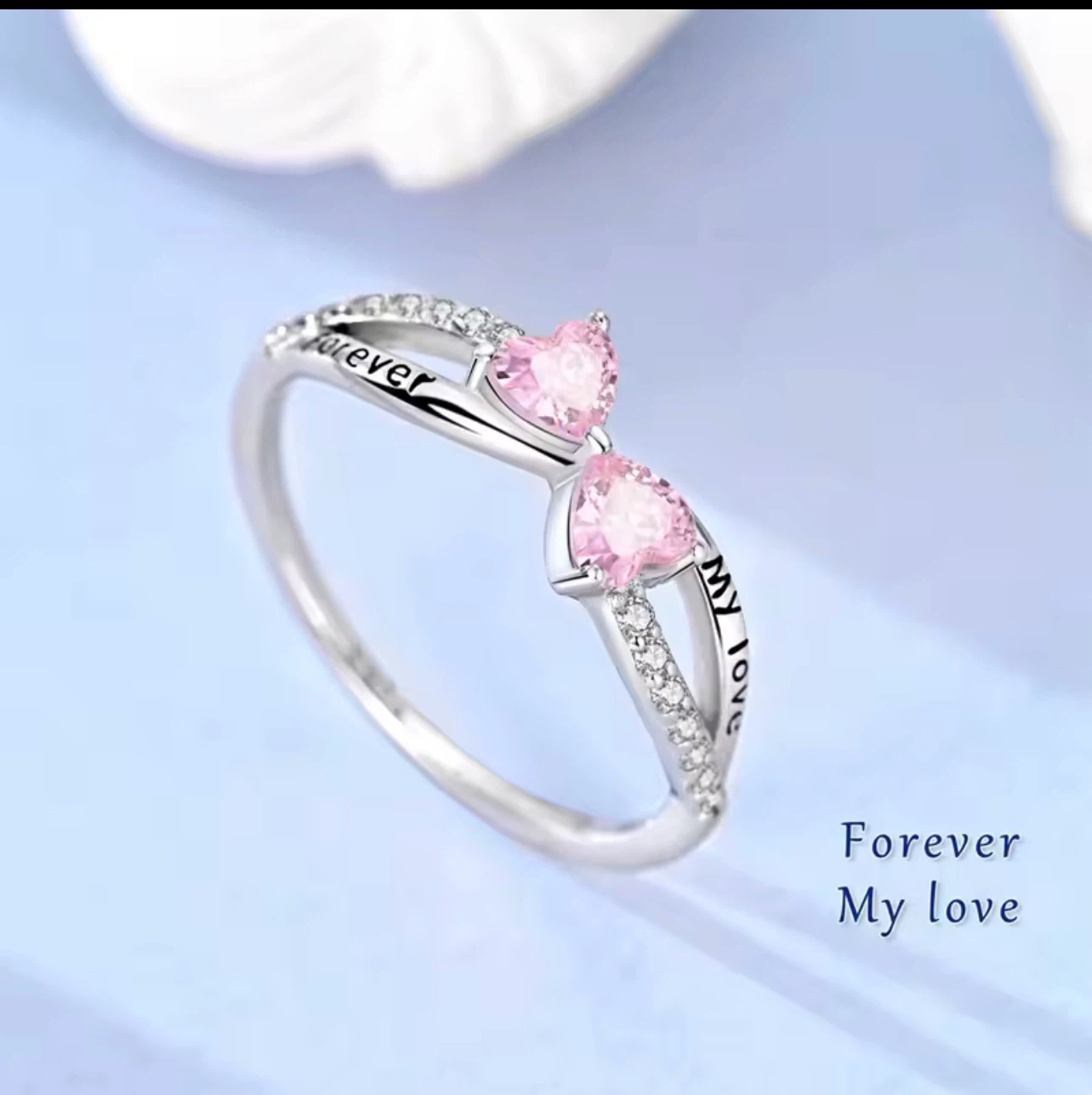 Silver Ring with Pink Heart Stones - photo 2