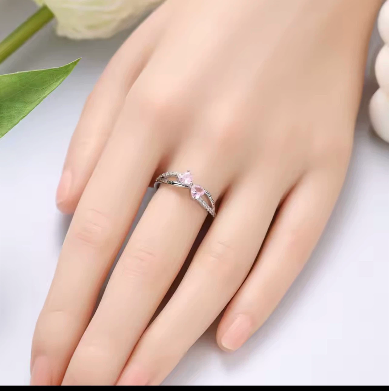Silver Ring with Pink Heart Stones - photo 3