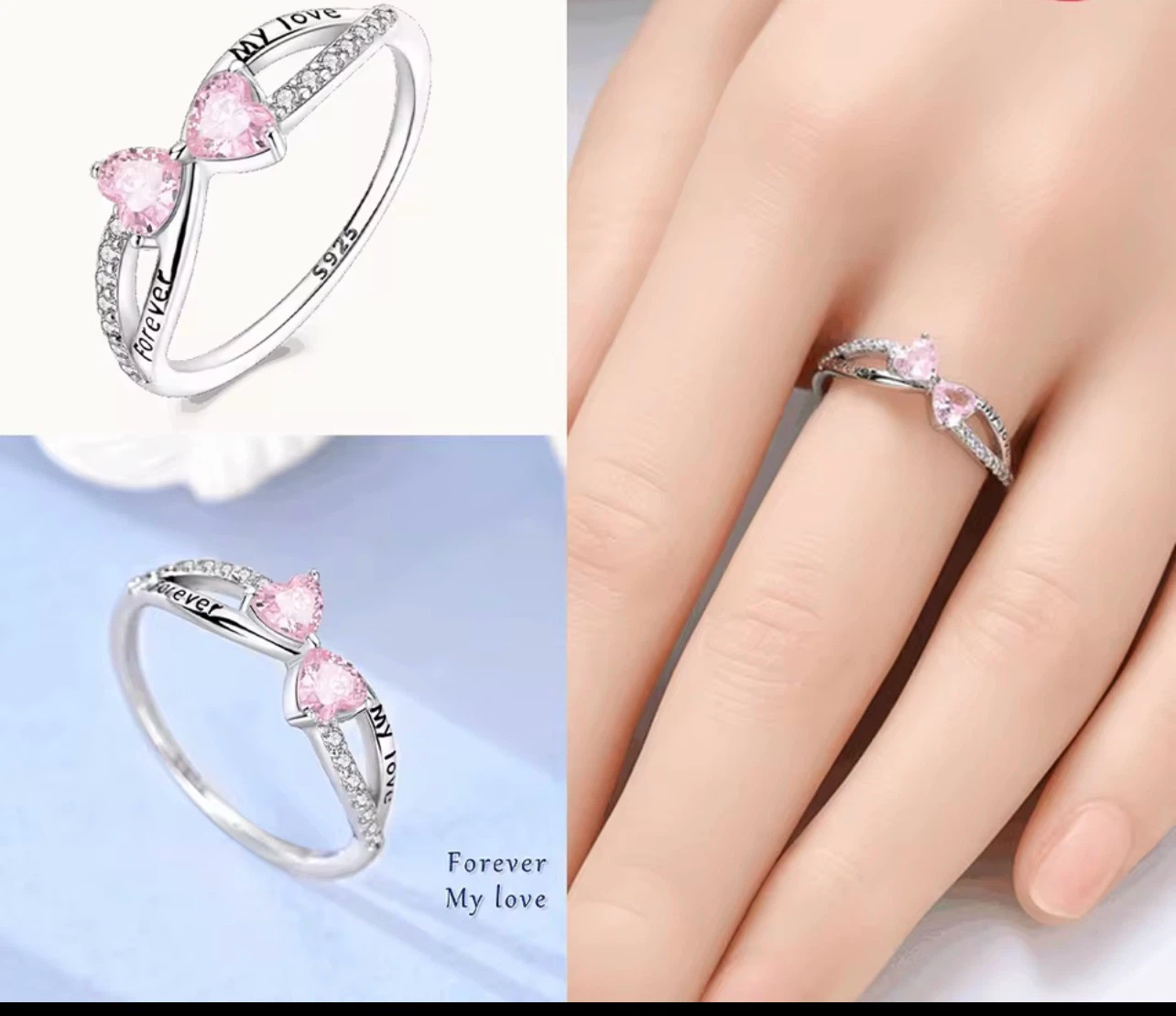 Silver Ring with Pink Heart Stones - photo 4