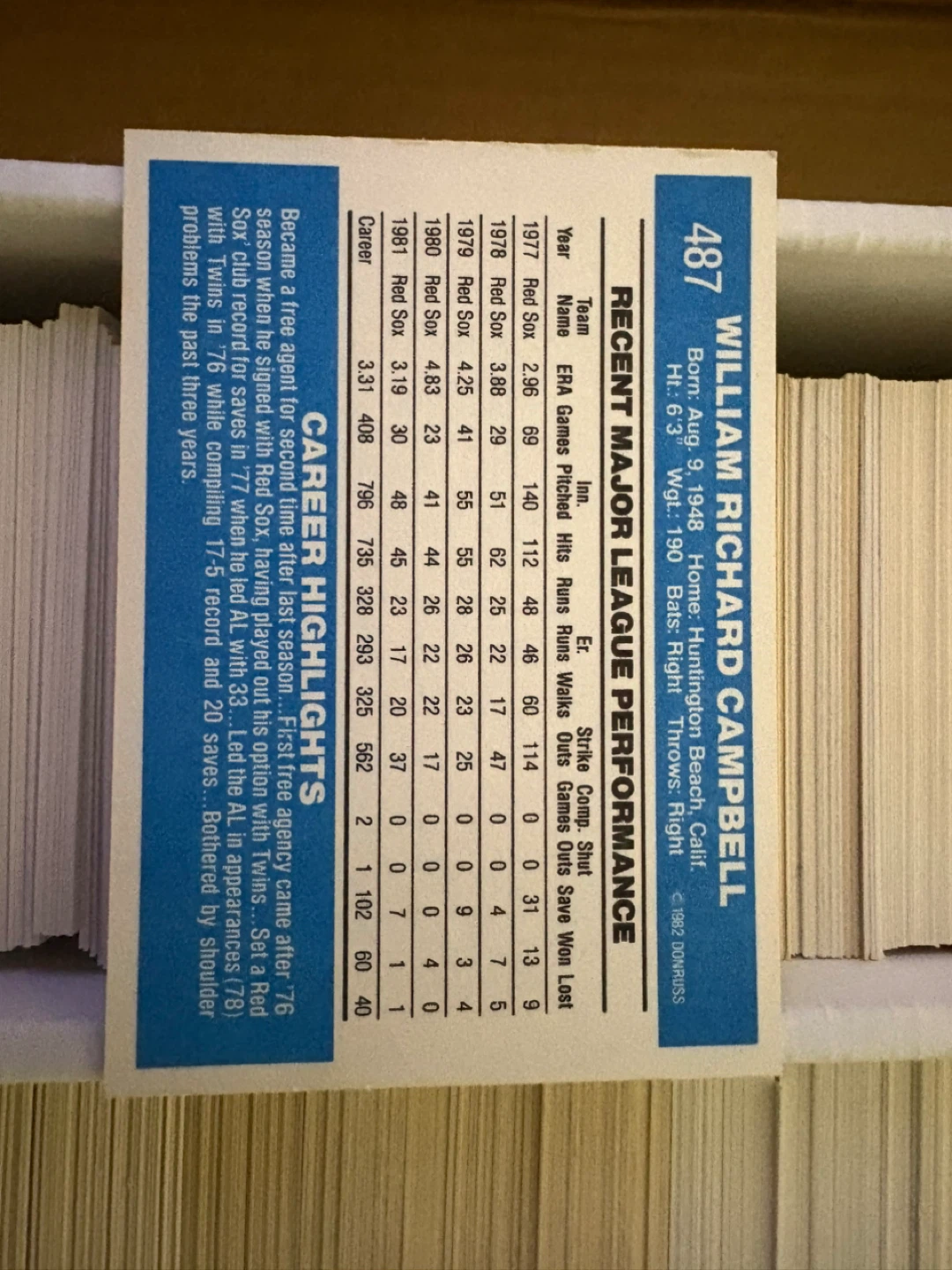 1982 Donruss Baseball Card - Willie Upshaw - photo 2