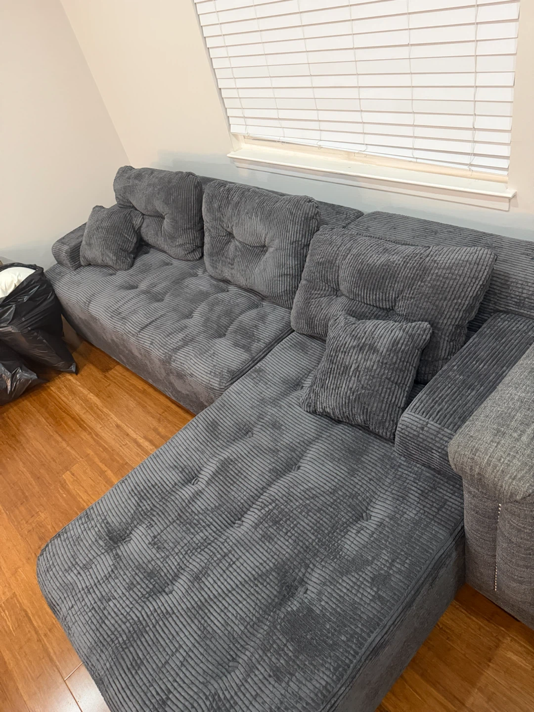 Grey Corduroy Sectional Sofa with Chaise - photo 3