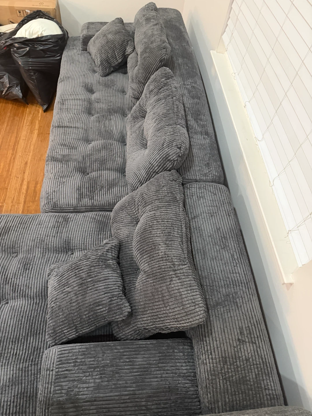 Grey Corduroy Sectional Sofa with Chaise - photo 4