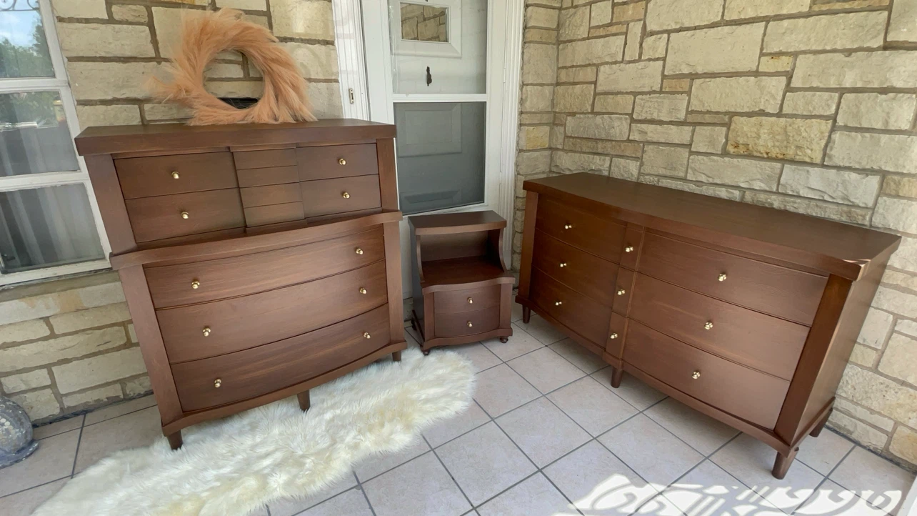 MCM restored furniture set in dark walnut