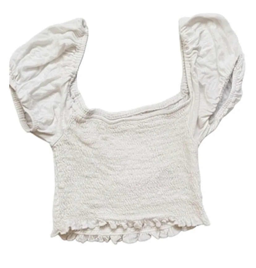White Smocked Puff Sleeve Top
