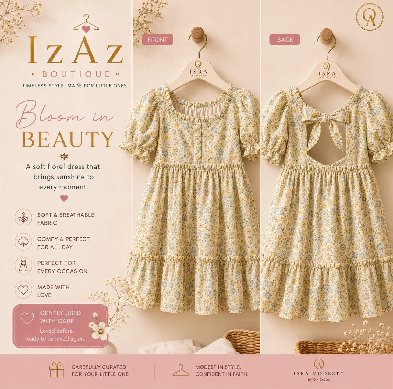 Isra Modesty Floral Dress with Bow Back