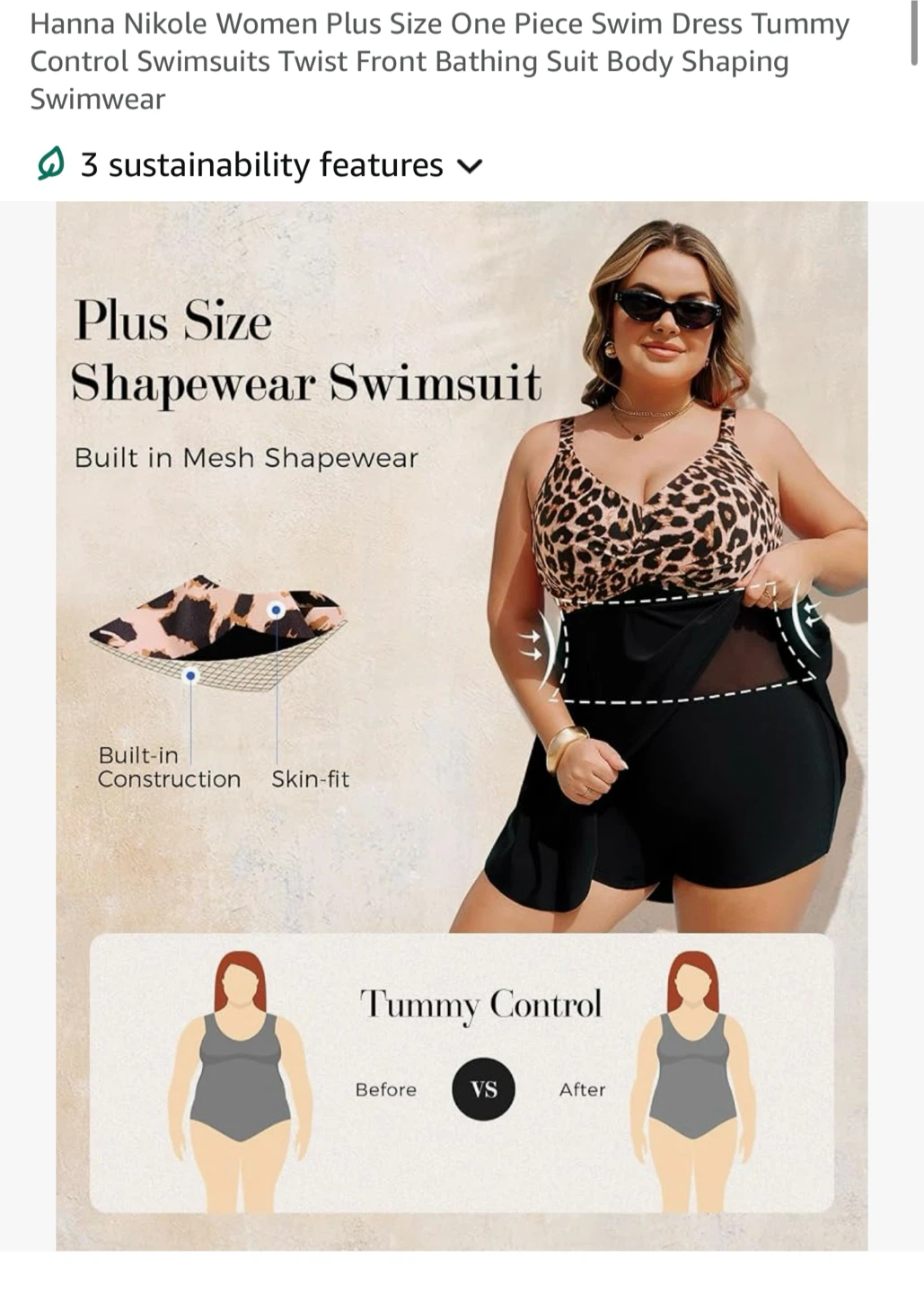 Hanna Nikole Plus Size Swim Dress Tummy Control & Flattering Fit - photo 4