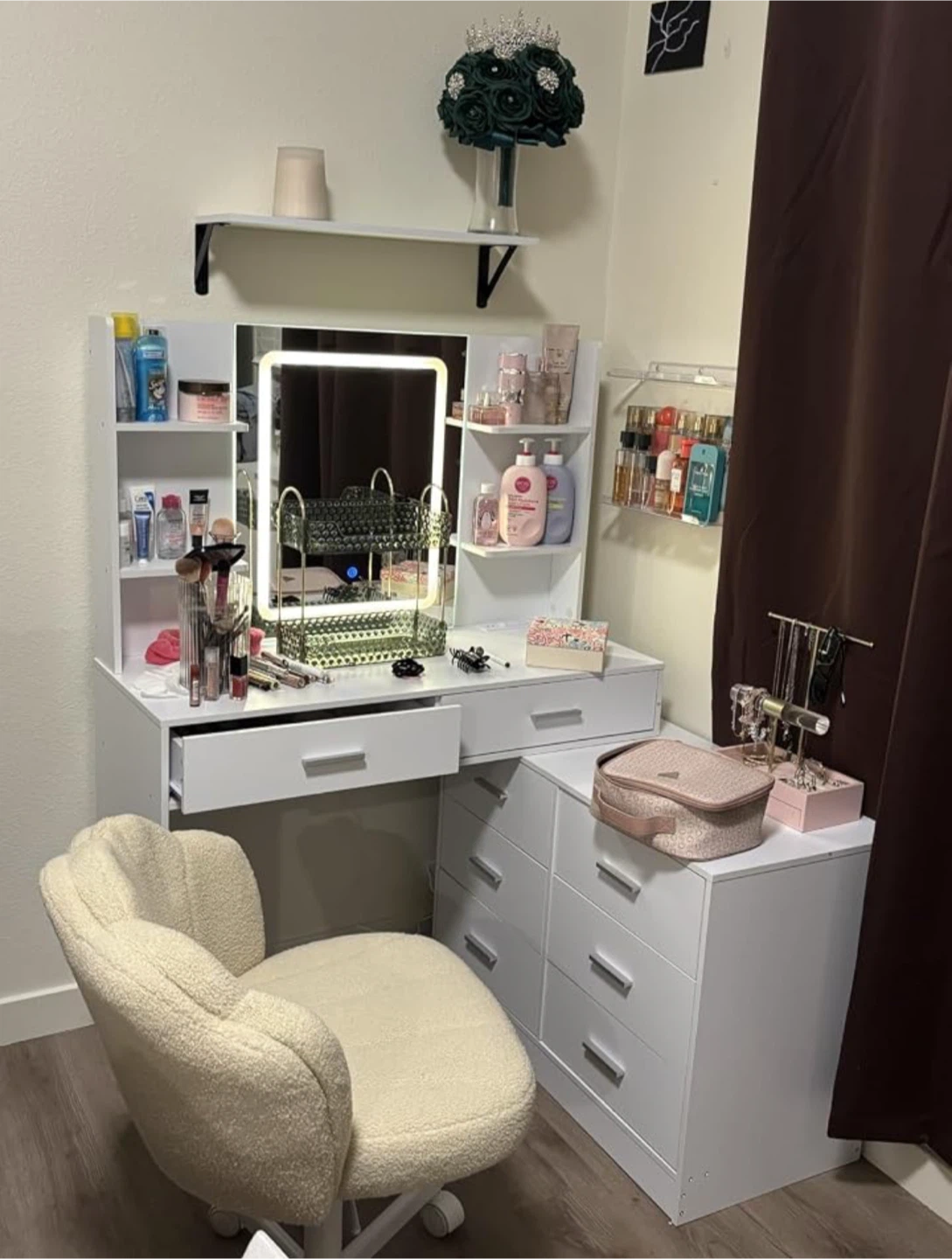 White Vanity Desk with Storage Drawers | Makeup Vanity or Desk