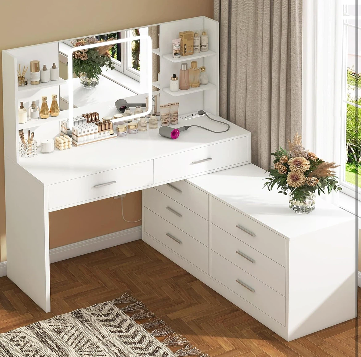 White Vanity Desk with Storage Drawers | Makeup Vanity or Desk - photo 2