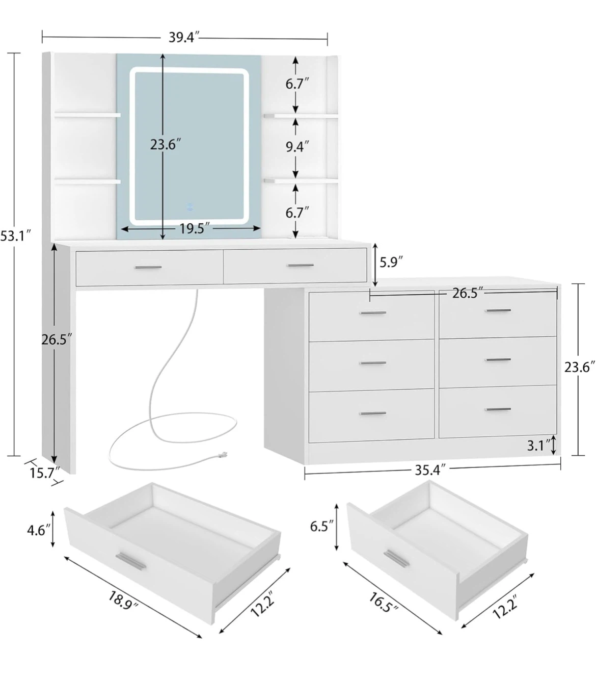 White Vanity Desk with Storage Drawers | Makeup Vanity or Desk - photo 3