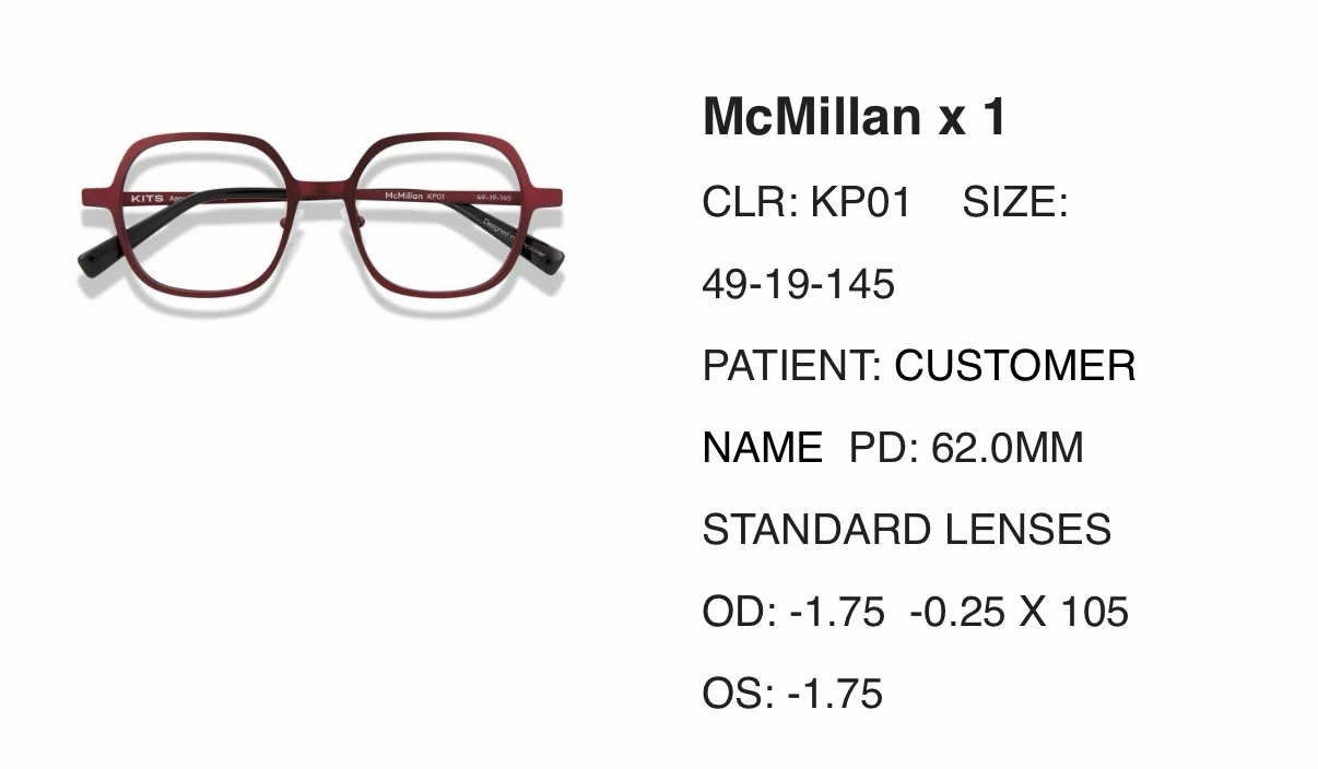 KITS McMillan KP01 Eyeglasses -1.75 for both eyes - photo 2
