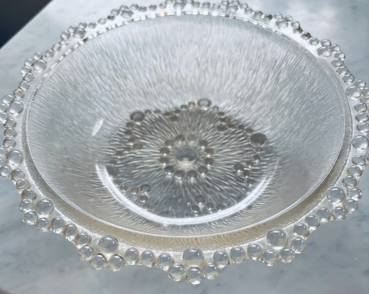 Glass Serving Bowl with Bubble Rim