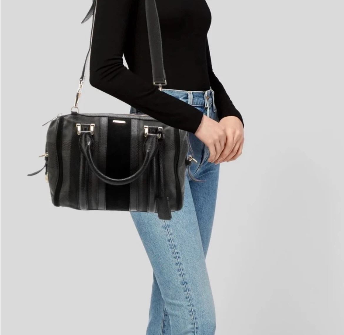 Burberry Black Leather & Suede Boston Bag