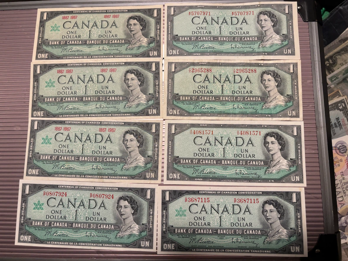 Canadian Banknotes: $1, $5, and $10 bills