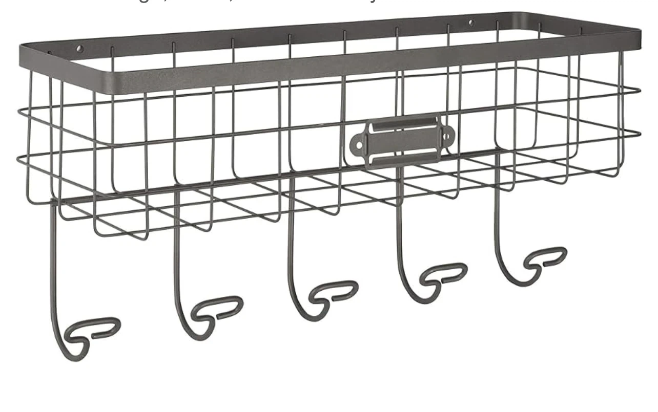 Wire Wall Basket with Hooks - photo 3