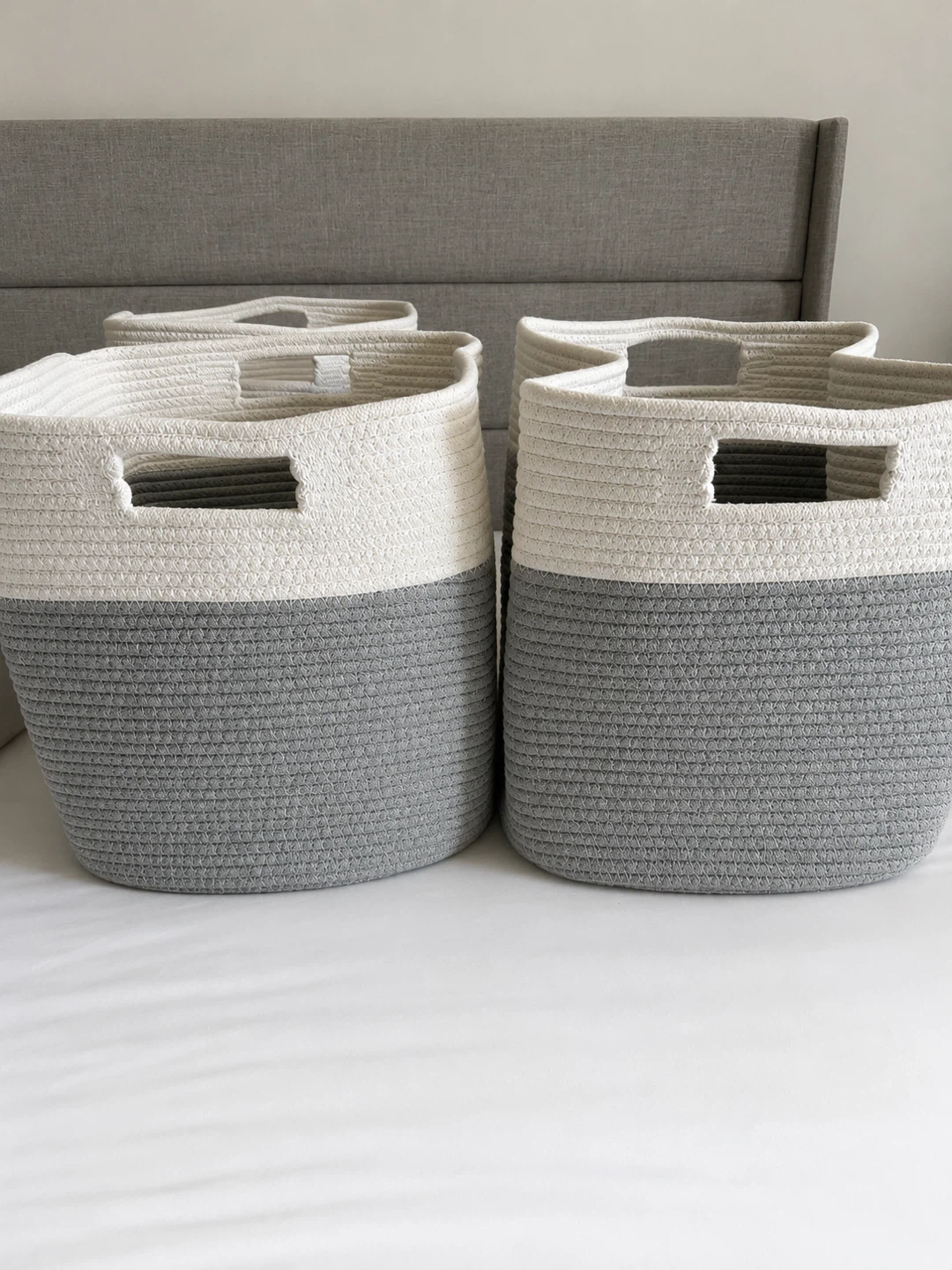 Cotton Rope Storage Baskets – 13” x 13” – Gray/White – $7 Each