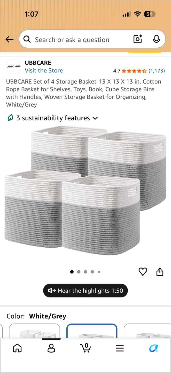 Cotton Rope Storage Baskets – 13” x 13” – Gray/White – $7 Each - photo 2