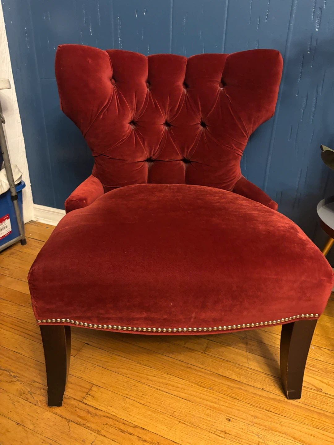 Pair of Red Velvet Tufted Accent Chairs full set plus decor - photo 5