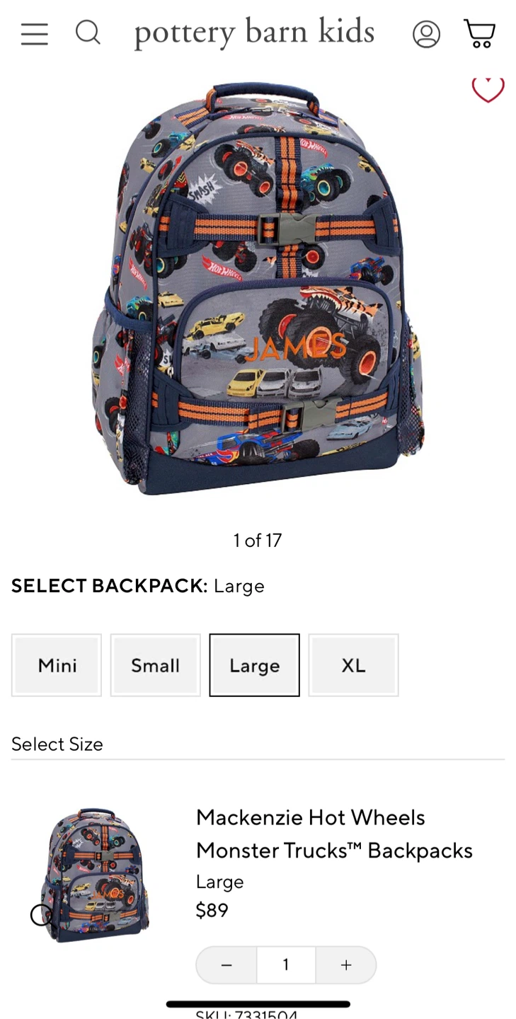 Pottery Barn Kids Hot Wheels Backpack & Lunch Box Set
