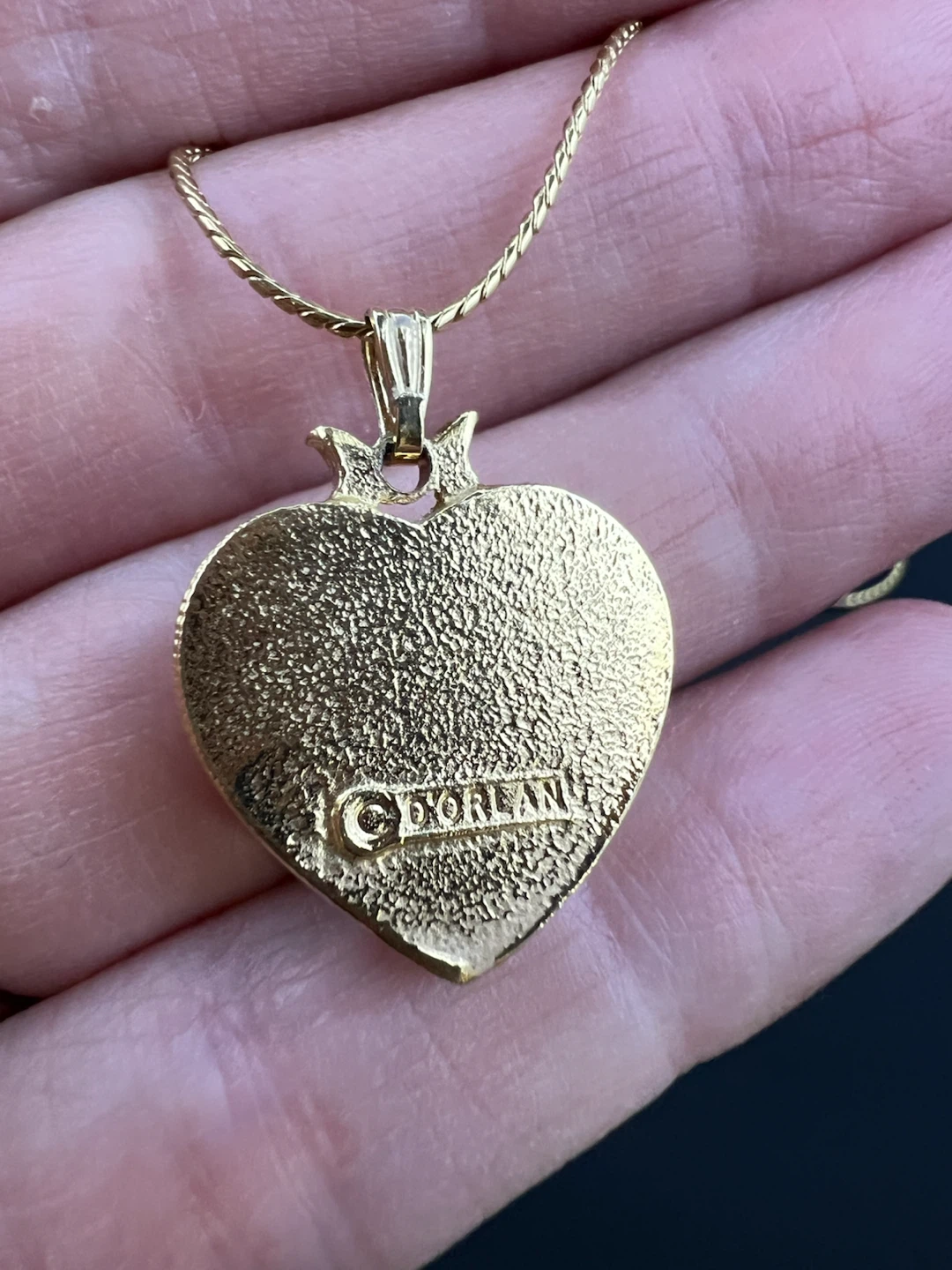 Signed D'Orlan Vintage Rose Enamel Heart Necklace - photo 5