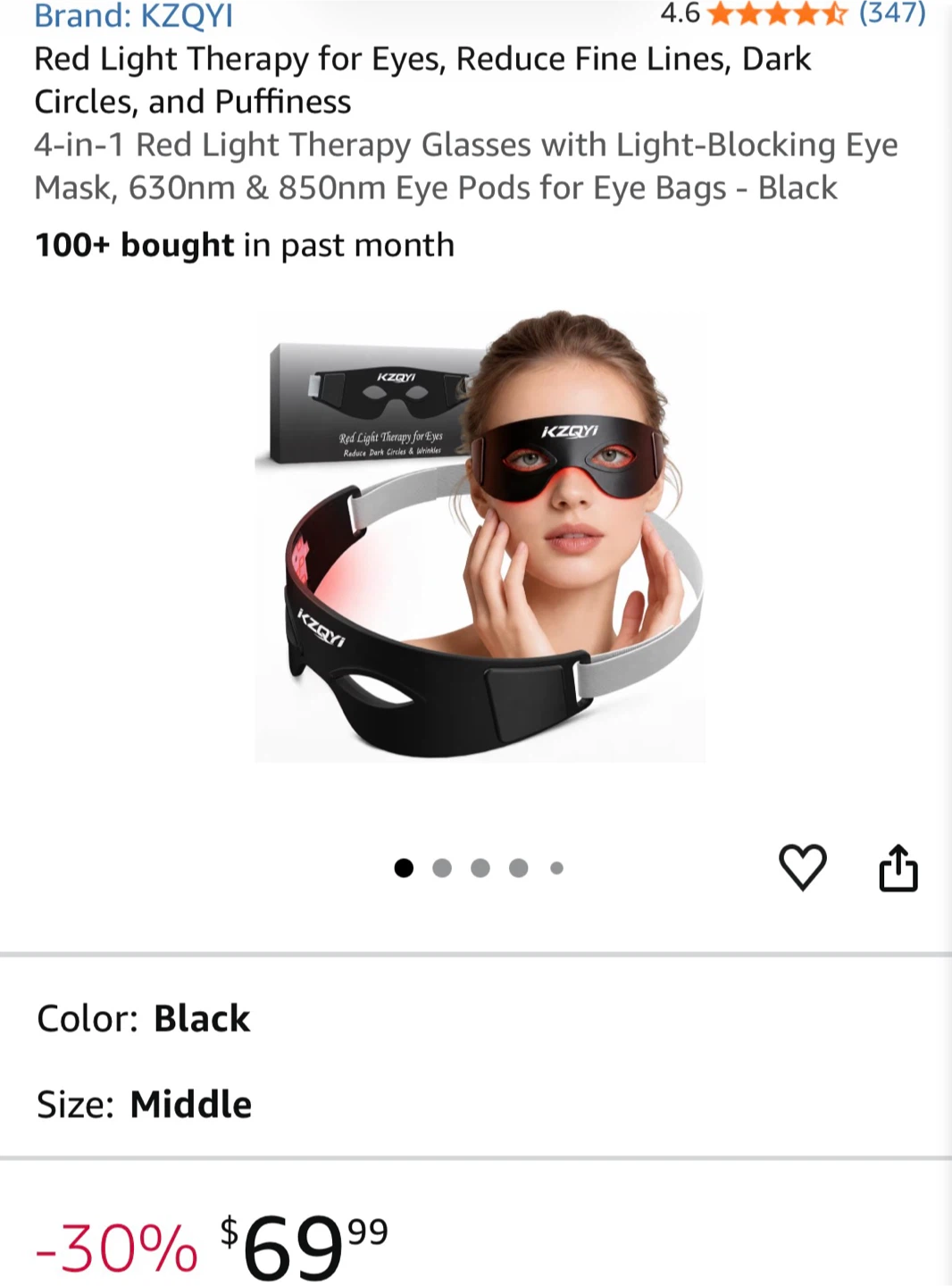 KZQYI Red Light Therapy Glasses for Eyes - Black