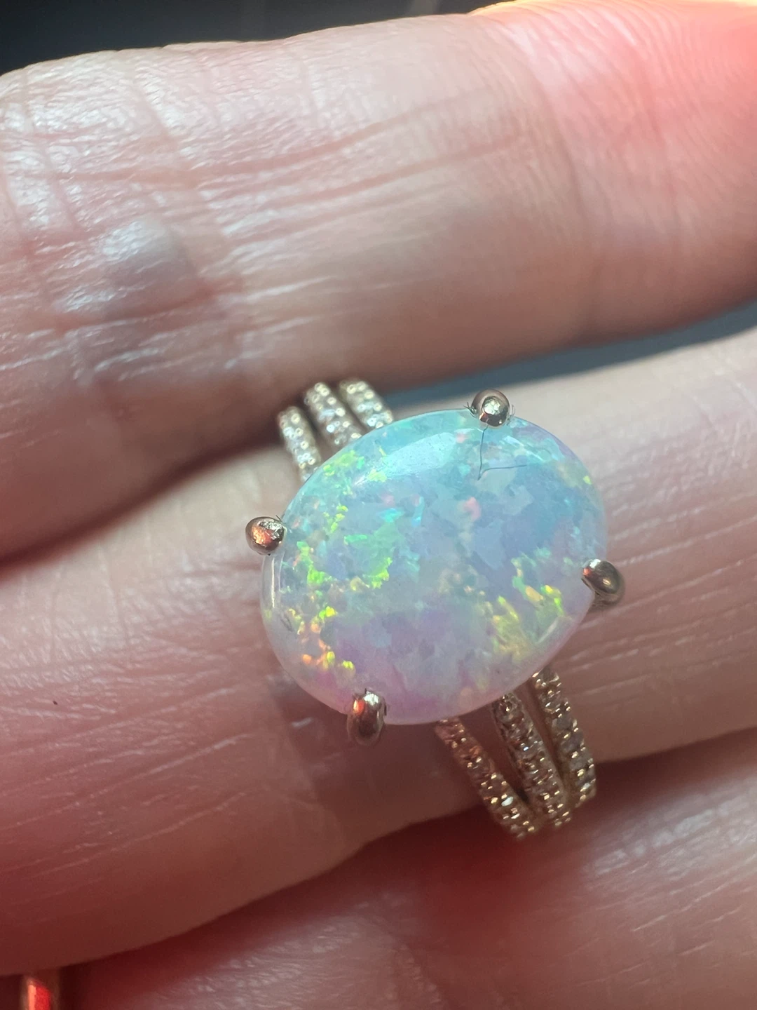10K Gold Opal Ring with Diamond Accent Band