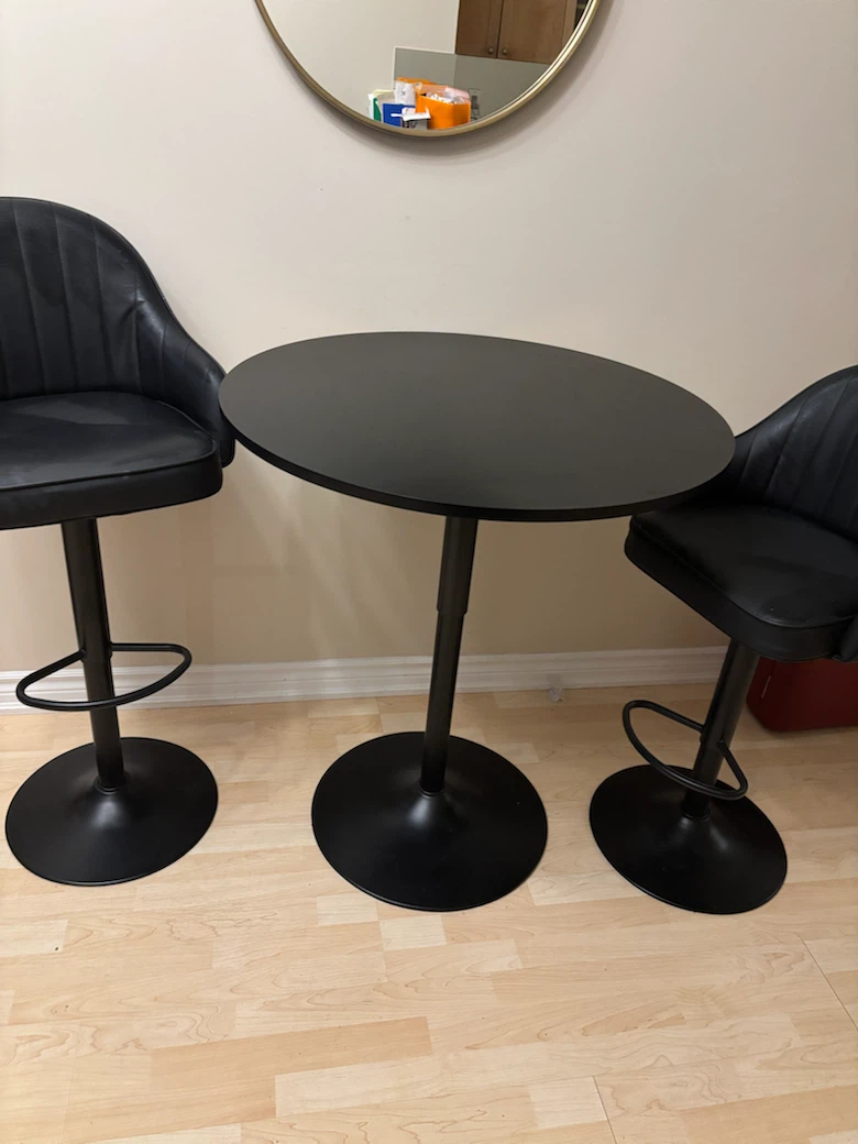 Two black high stools and table - photo 2