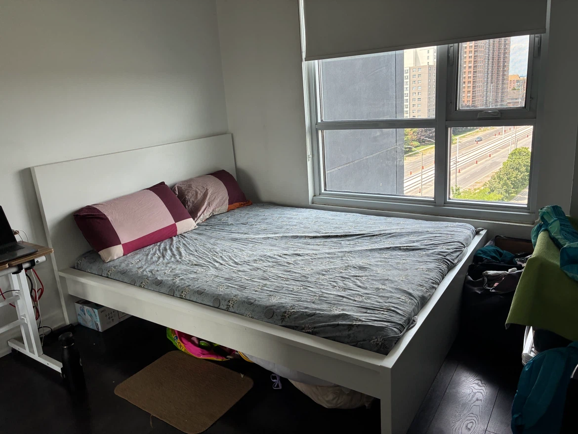 IKEA White Platform Bed Frame with Memory Foam Matress - photo 2