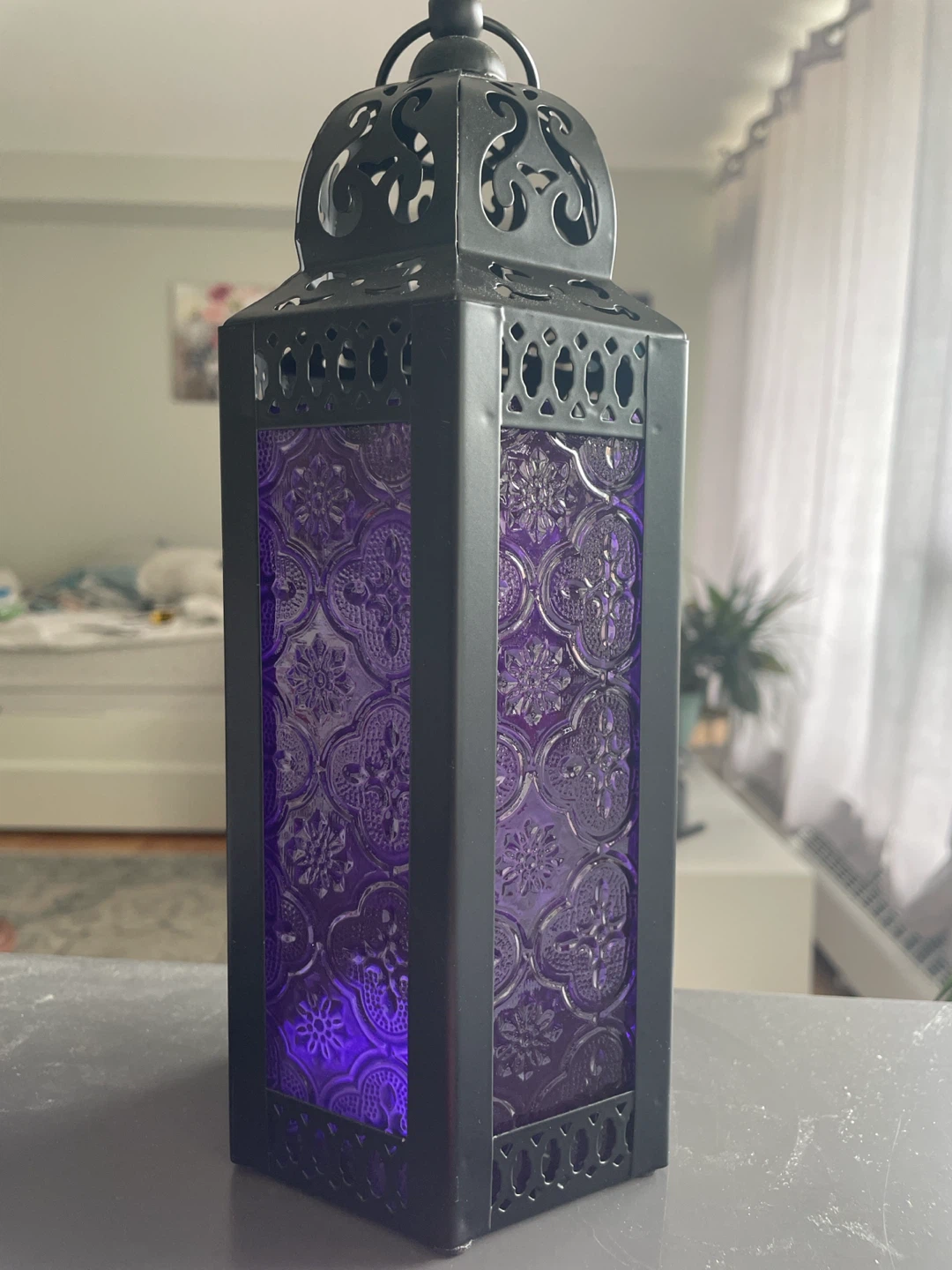 Decorative Lantern with Purple Glass