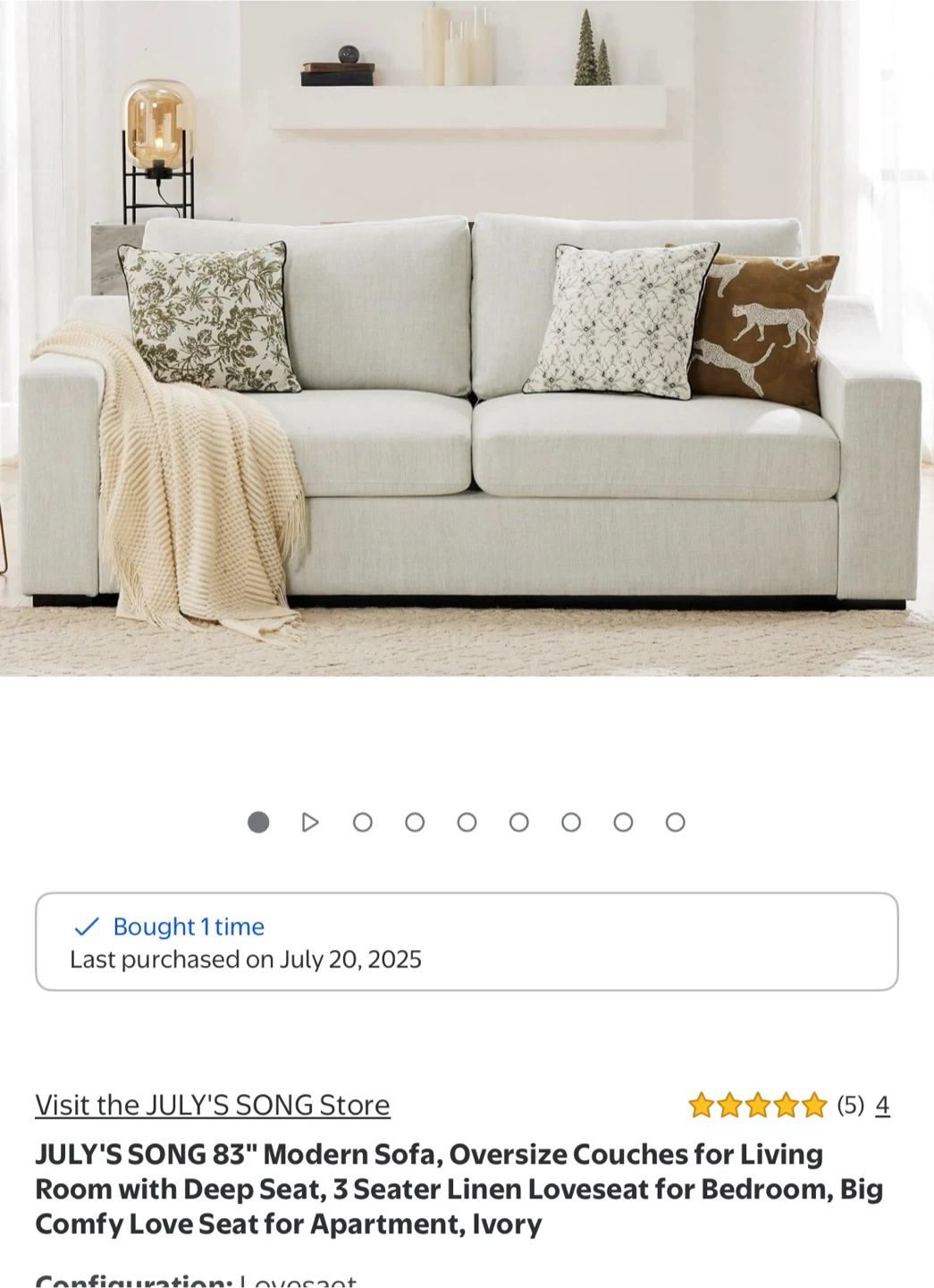 JULY'S SONG 83" Modern Sofa - Ivory Linen Loveseat