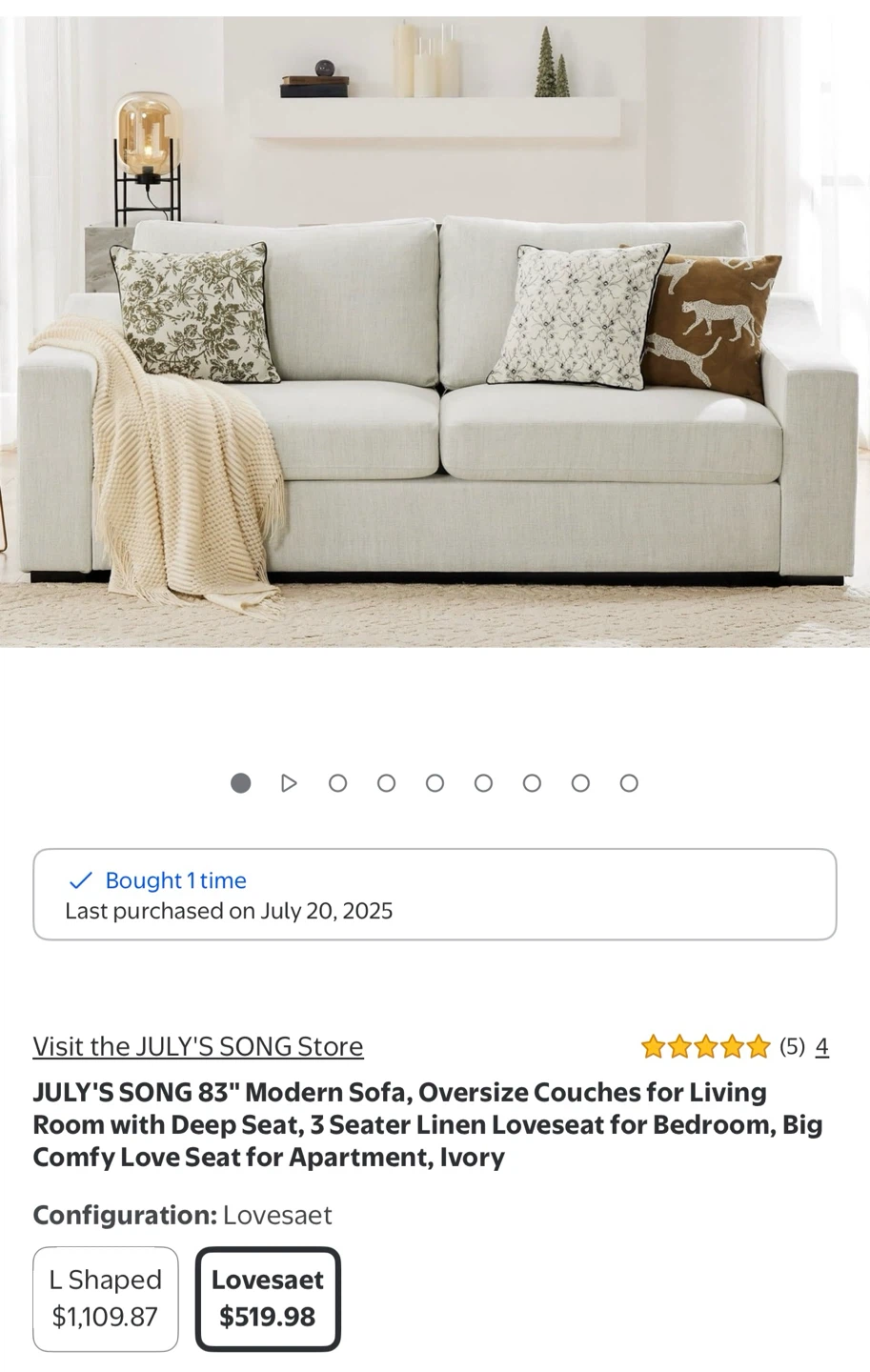 JULY'S SONG 83" Modern Sofa - Ivory Linen Loveseat - photo 2