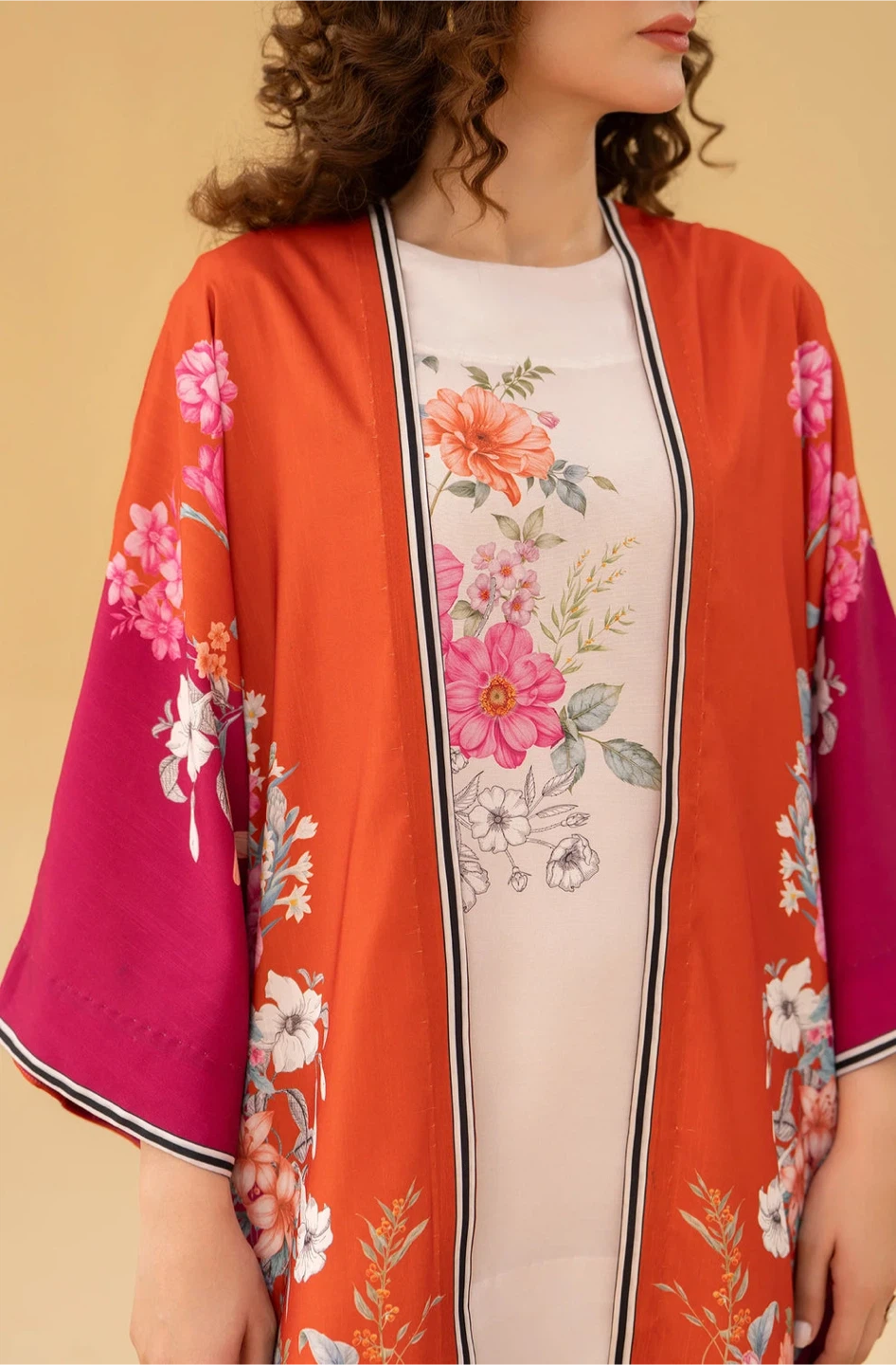 3-Piece Floral Suit with Kimono