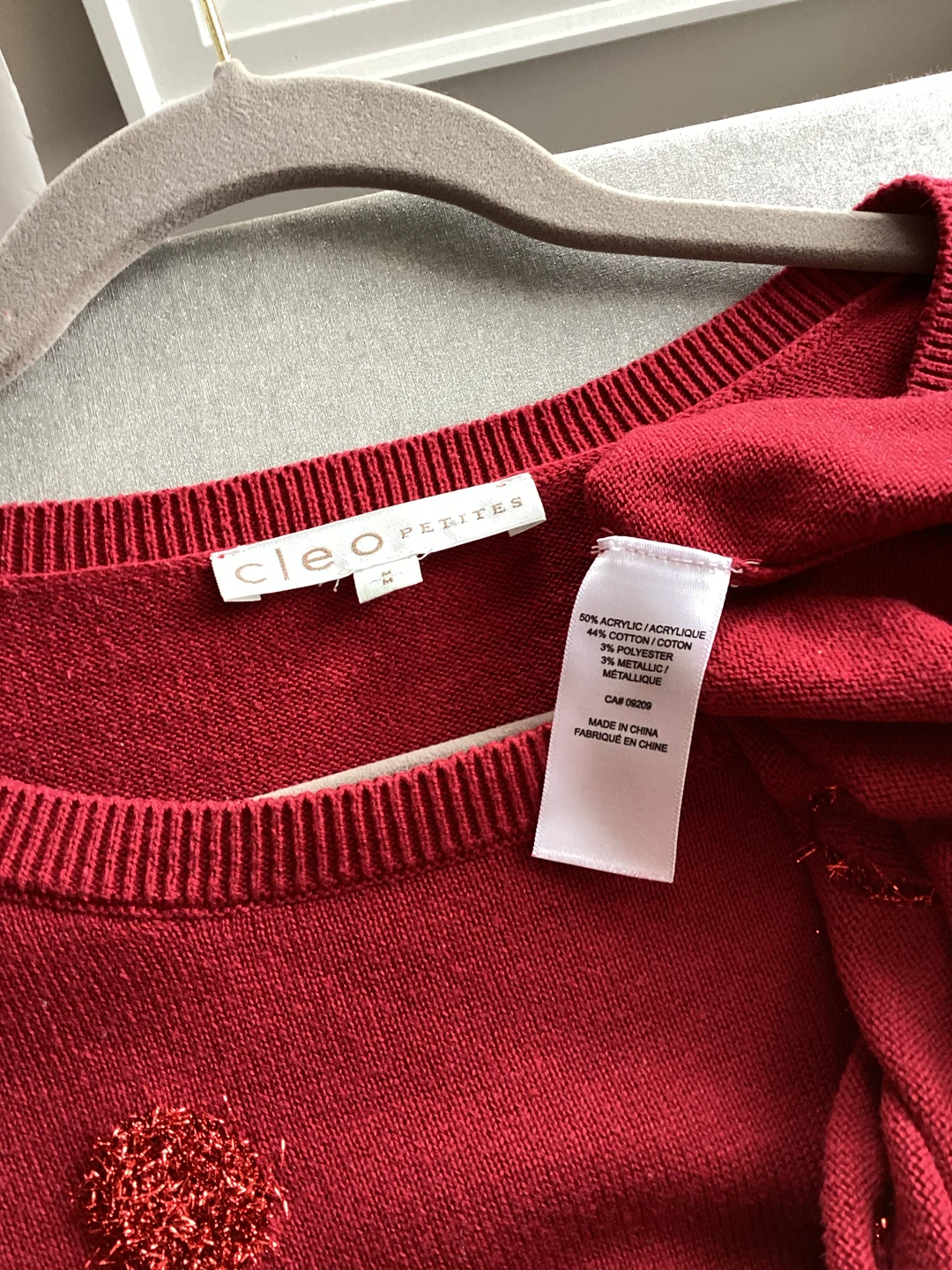 CLEO PETITES RED FUZZY BALL SWEATER - photo 3