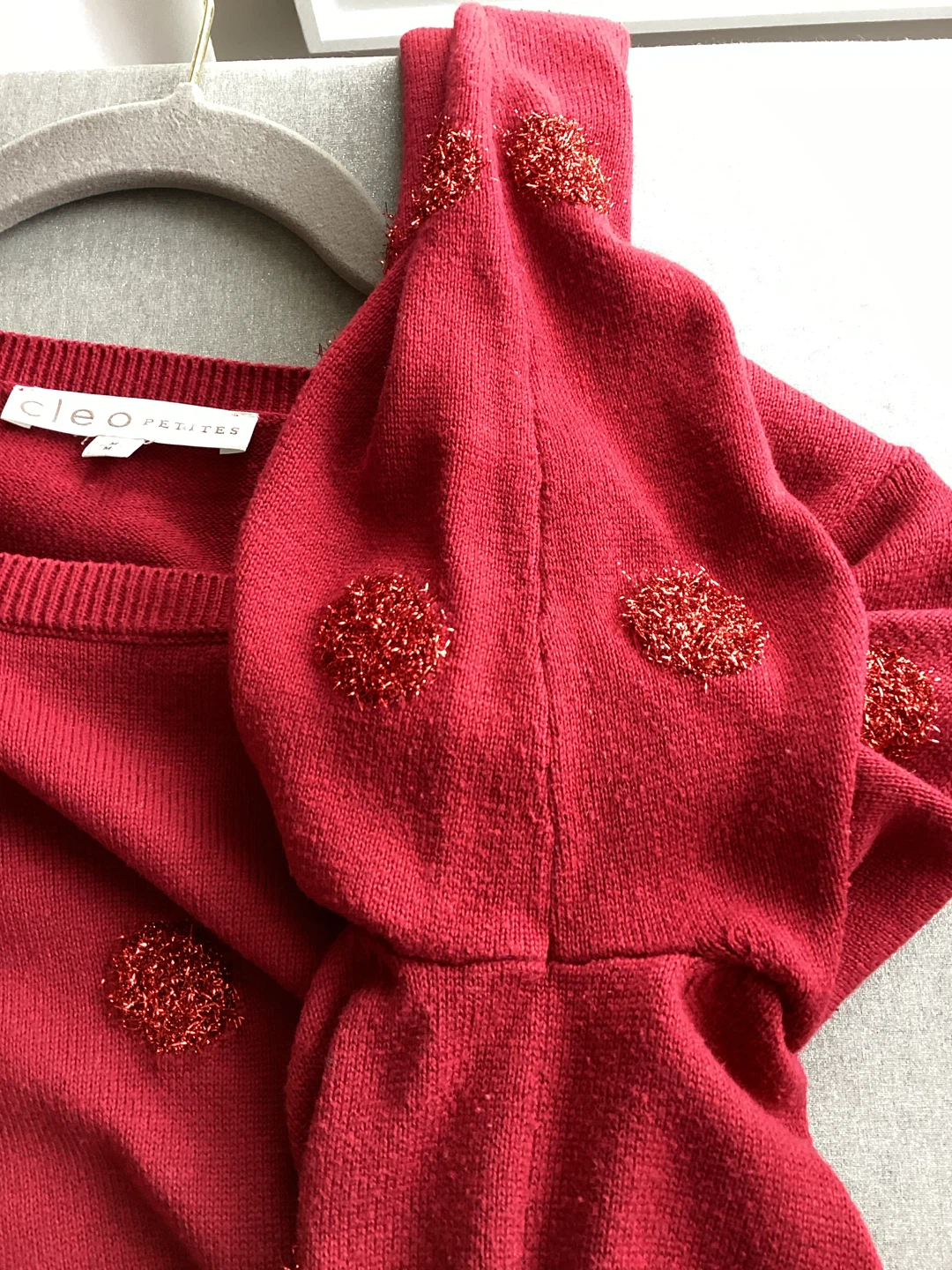 CLEO PETITES RED FUZZY BALL SWEATER - photo 4