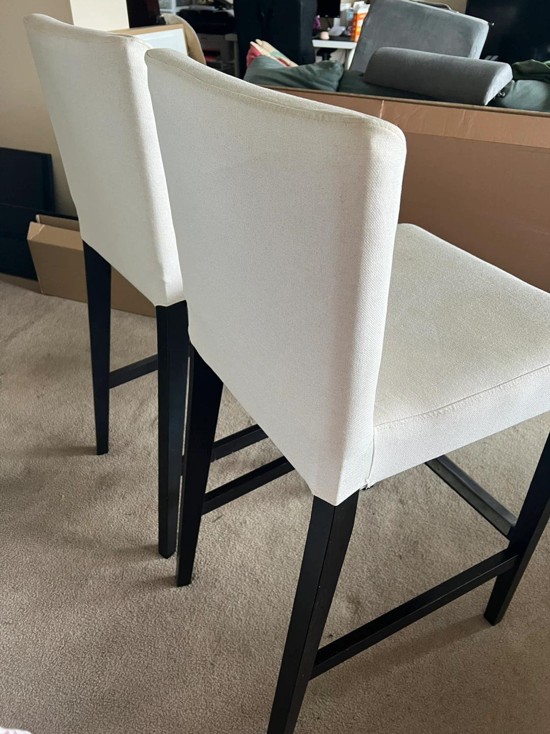 Two wooden barstools, cushioned with back rest - photo 3